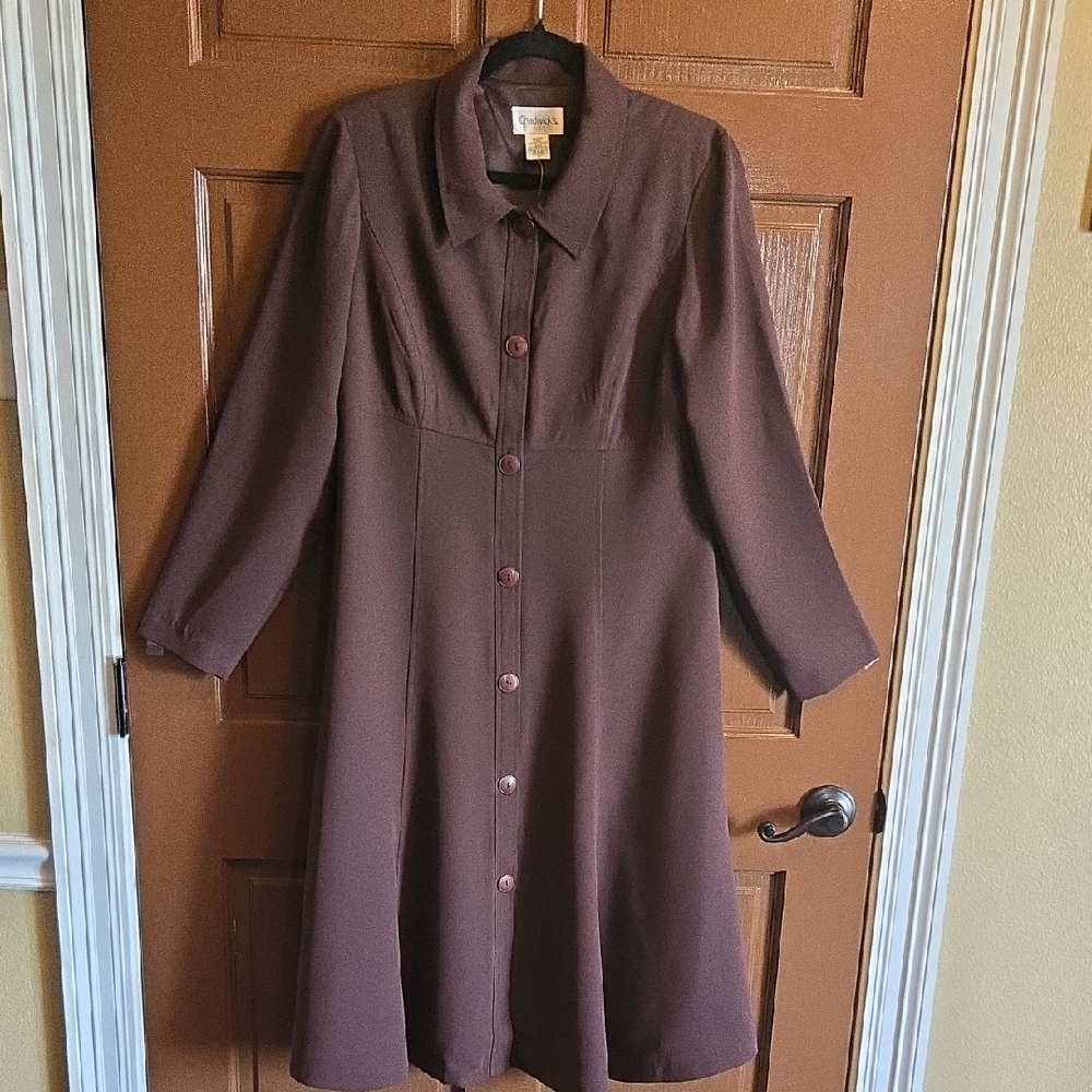 Chadwick's-Chocolate collared long sleeved button down front A line  dress Sz 14